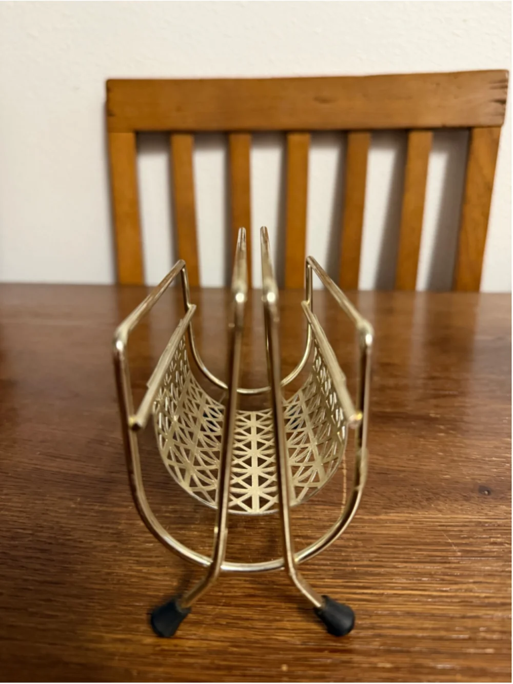 Vintage Mid Century Modern Brass Tone Metal Napkin Holder Letter Mail Rack Desk